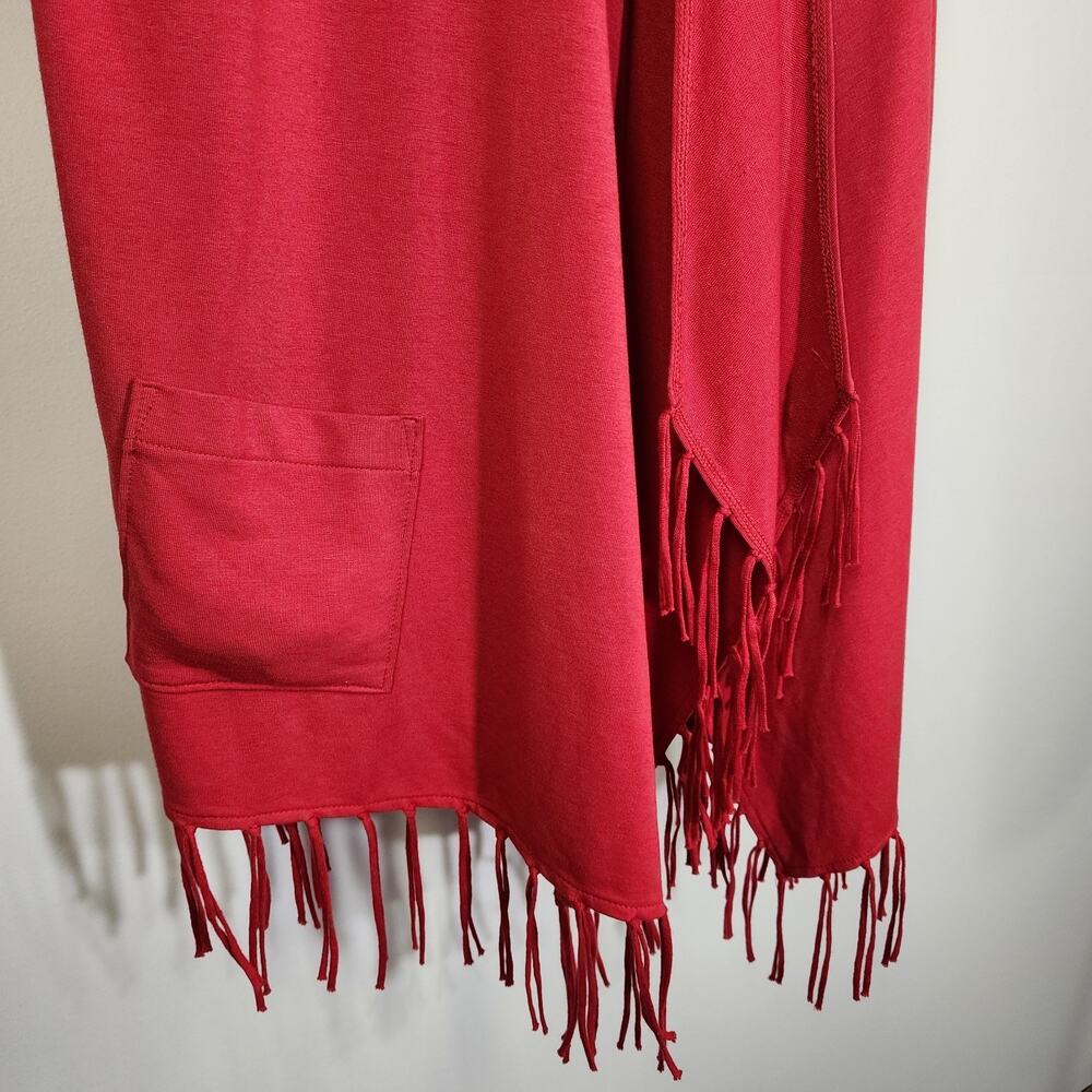 Chicos Zenergy Women’s Sweater Open Cardigan Hooded 3/4 Sleeve Fringe Red Large - Picture 7 of 10